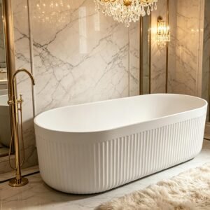 Luxury Freestanding Fluted Bathtub | Solid Surface Soaking Tub X-TGD01