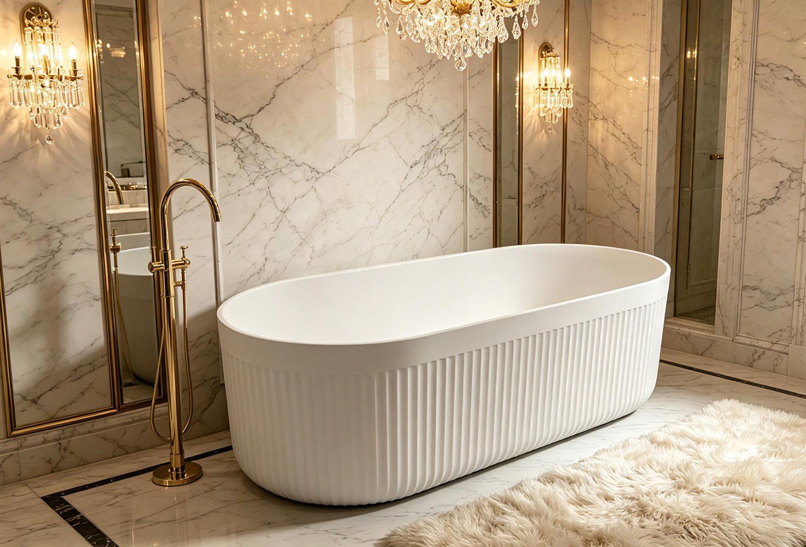 Luxury Freestanding Fluted Bathtub | Solid Surface Soaking Tub X-TGD01